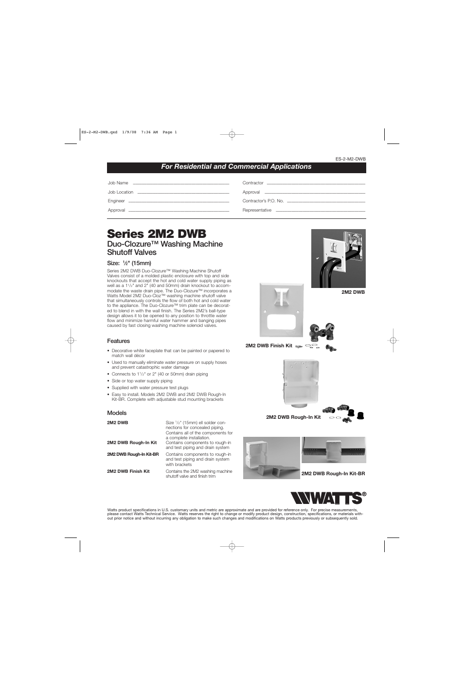 Watts DWB User Manual | 2 pages