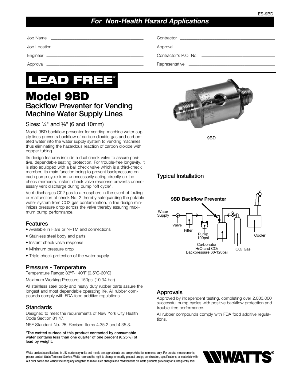 Watts 9BD User Manual | 2 pages