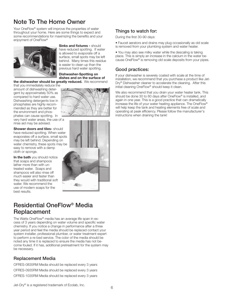 Residential oneflow, Media replacement, Replacement media | Things to watch for, Good practices | Watts OFRES-1035 User Manual | Page 6 / 7