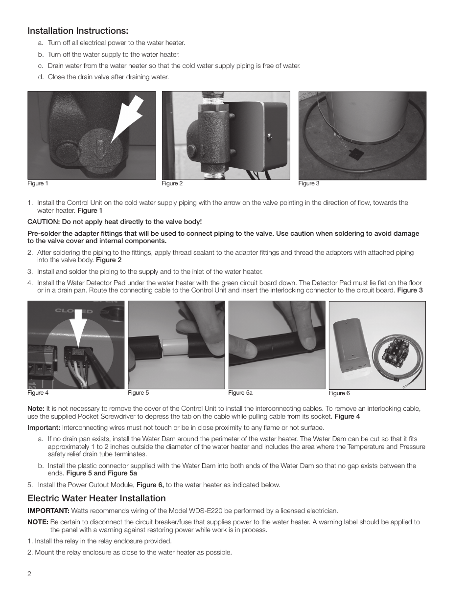 Installation instructions, Electric water heater installation | Watts LFWDS User Manual | Page 2 / 12