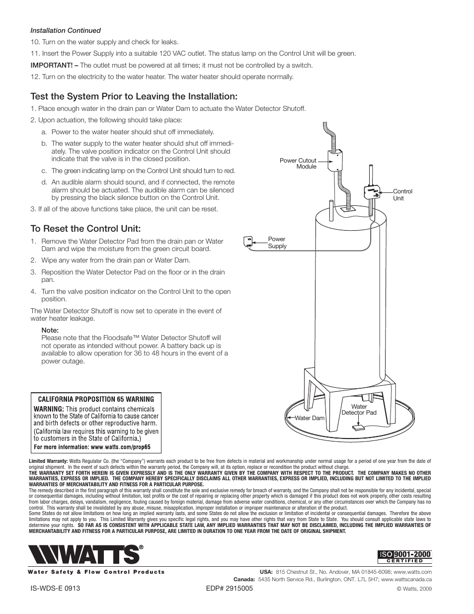 Test the system prior to leaving the installation | Watts LFWDS User Manual | Page 4 / 12