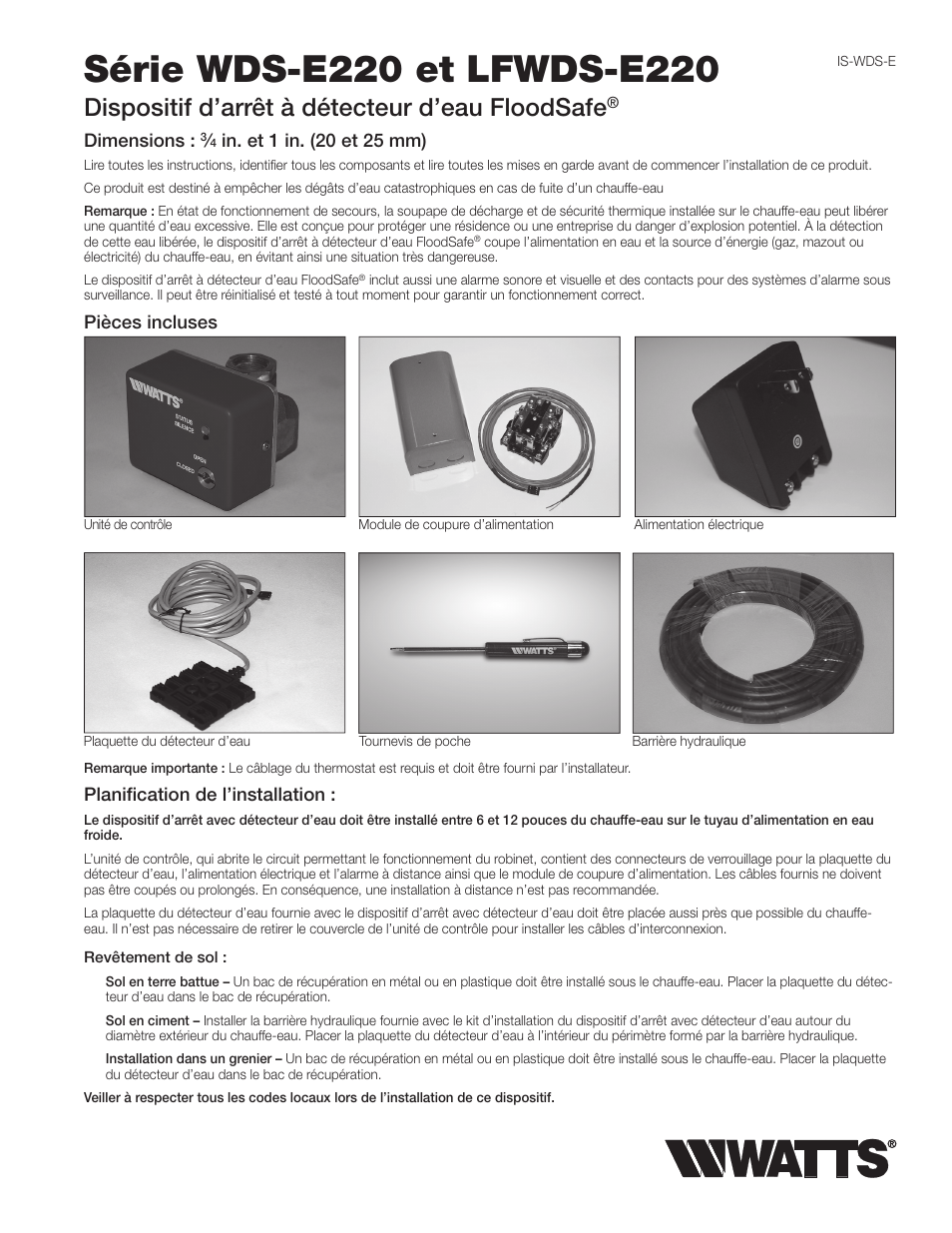 Dispositif d’arrêt à détecteur d’eau floodsafe | Watts LFWDS User Manual | Page 9 / 12