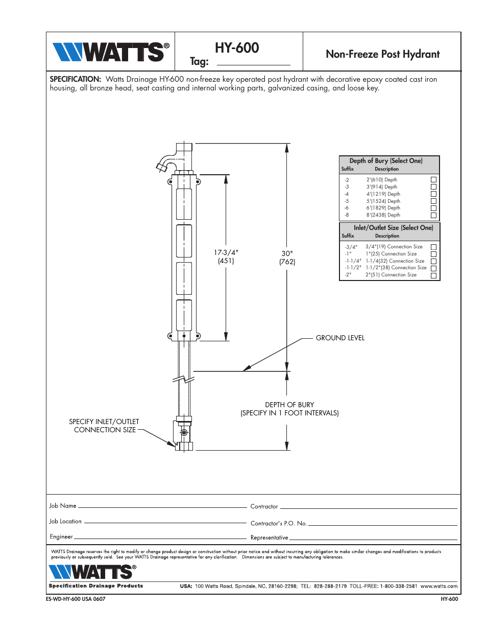 Watts HY-600 User Manual | 1 page