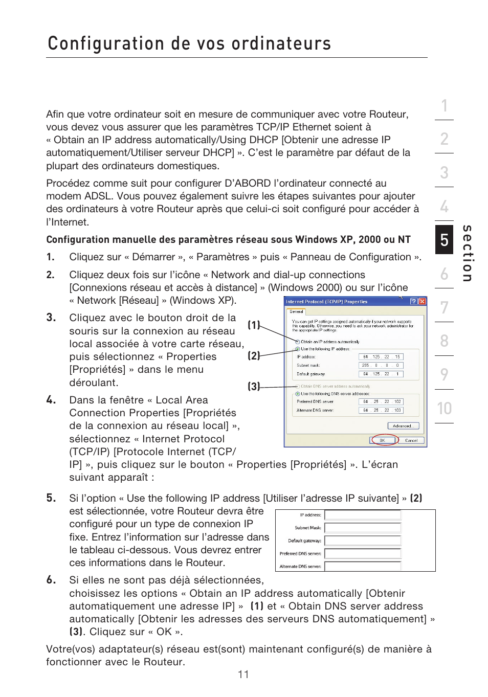 Configuration de vos ordinateurs, Se ct io n | Belkin F5D9630UK4A User Manual | Page 105 / 552