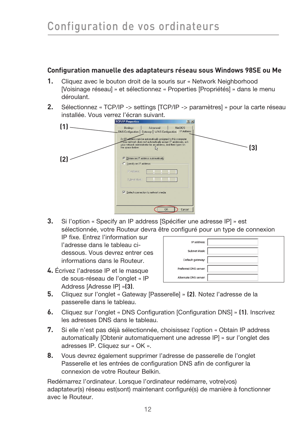 Configuration de vos ordinateurs | Belkin F5D9630UK4A User Manual | Page 106 / 552