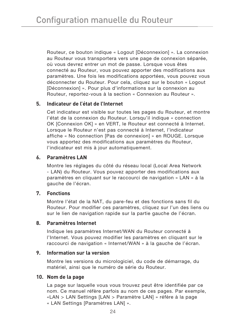 Configuration manuelle du routeur | Belkin F5D9630UK4A User Manual | Page 118 / 552