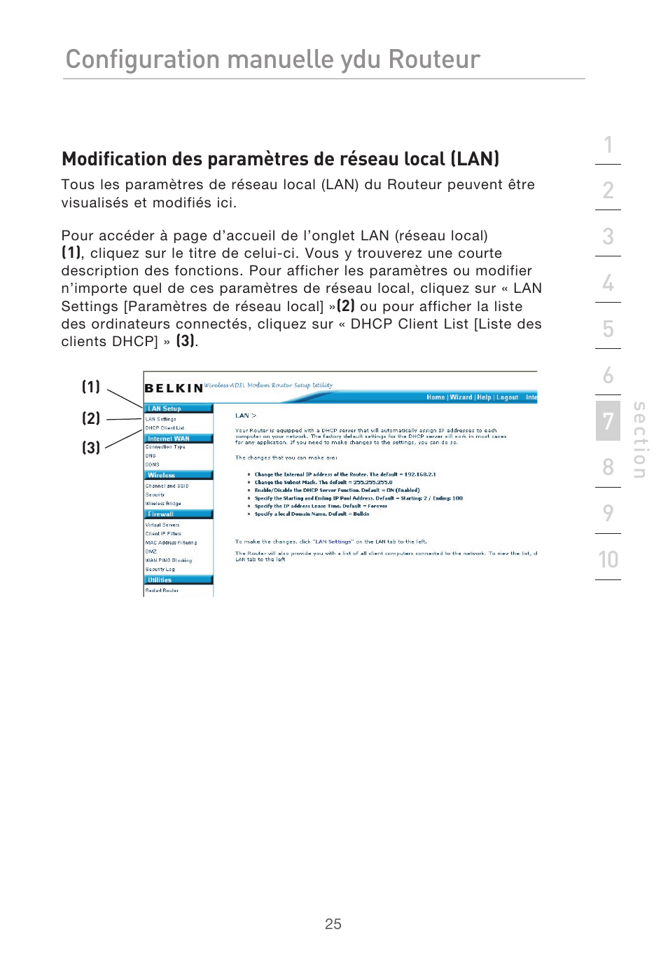 Configuration manuelle du routeur | Belkin F5D9630UK4A User Manual | Page 119 / 552