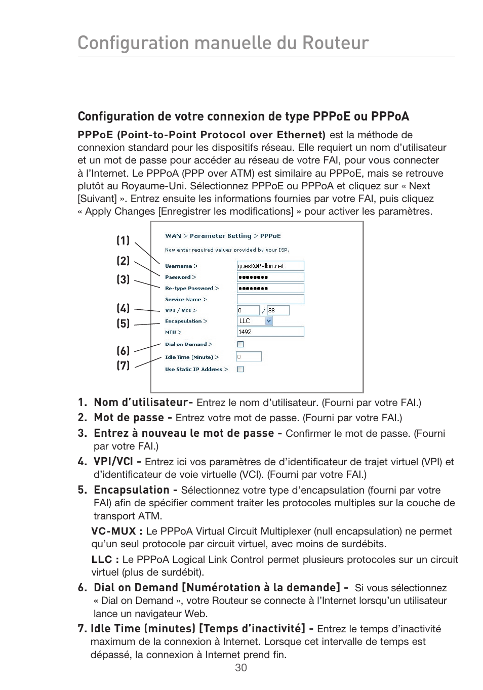 Configuration manuelle du routeur | Belkin F5D9630UK4A User Manual | Page 124 / 552