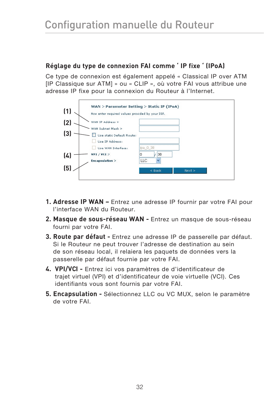 Configuration manuelle du routeur | Belkin F5D9630UK4A User Manual | Page 126 / 552