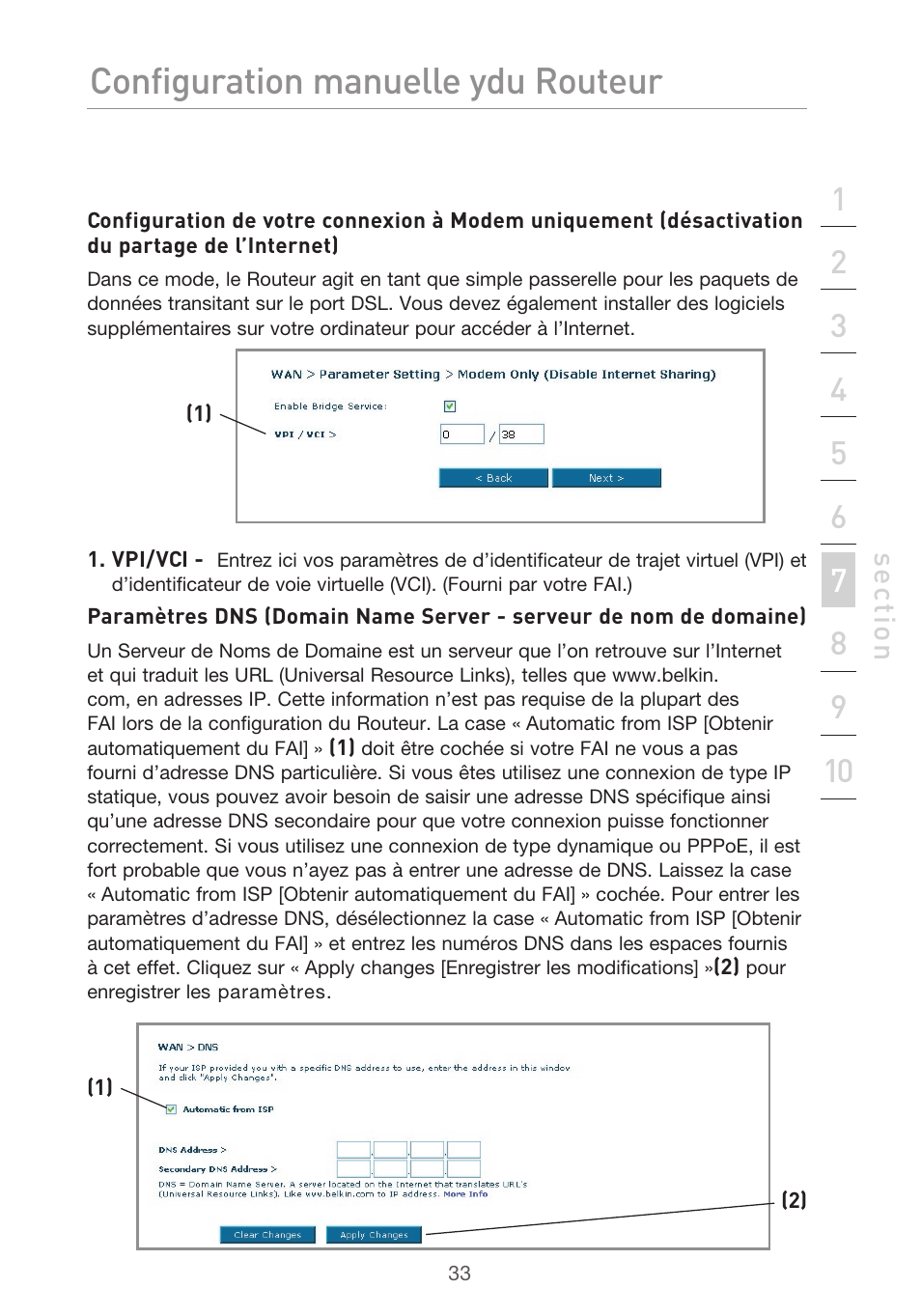 Configuration manuelle du routeur | Belkin F5D9630UK4A User Manual | Page 127 / 552