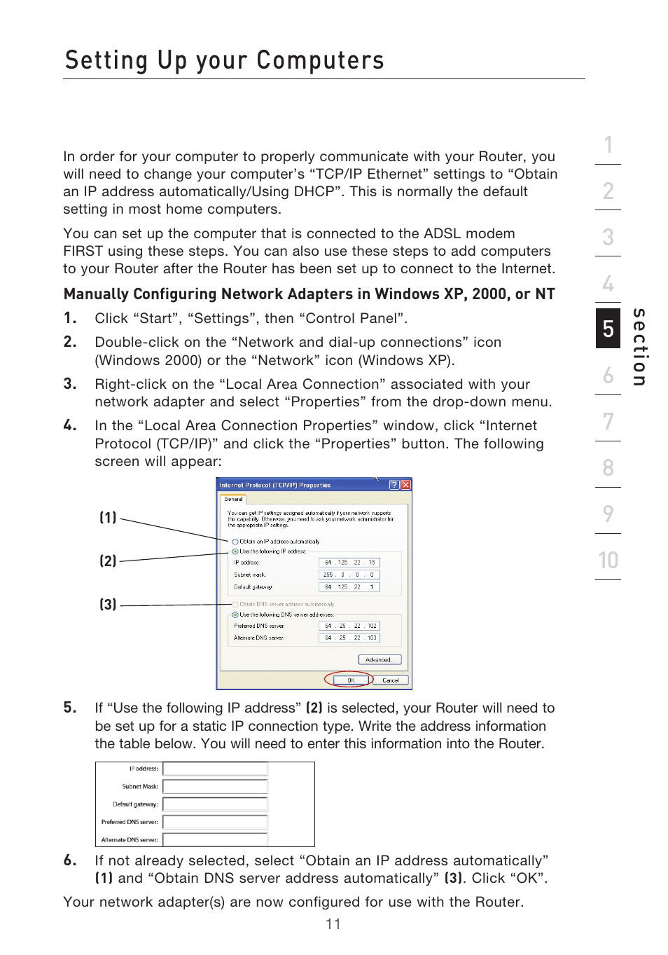 Setting up your computers, Se ct io n | Belkin F5D9630UK4A User Manual | Page 13 / 552