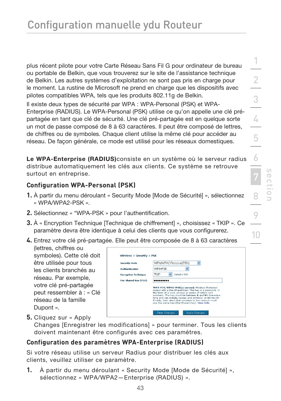 Configuration manuelle du routeur | Belkin F5D9630UK4A User Manual | Page 137 / 552