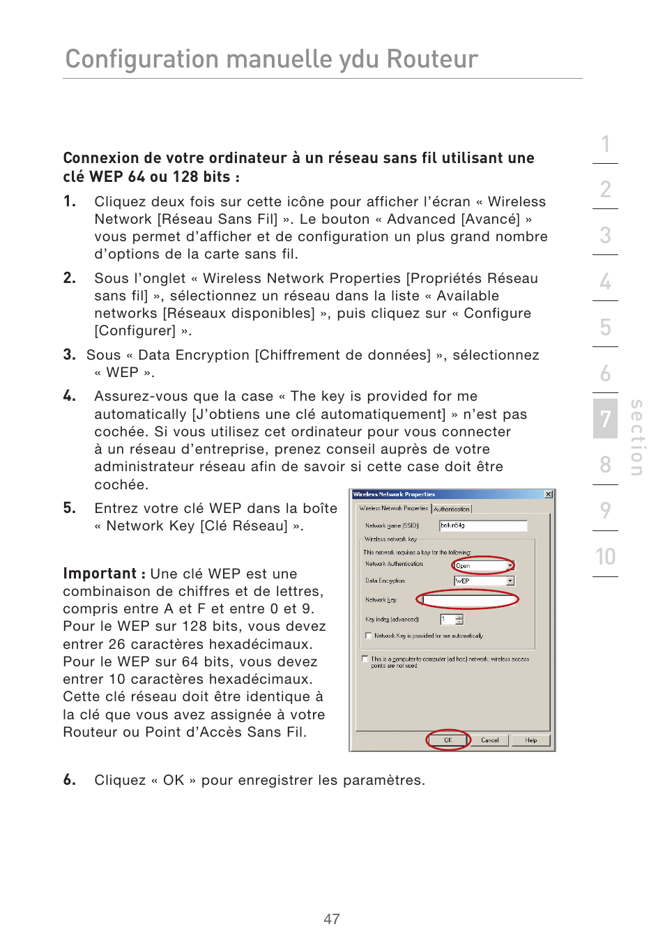 Configuration manuelle du routeur, Se ct io n | Belkin F5D9630UK4A User Manual | Page 141 / 552