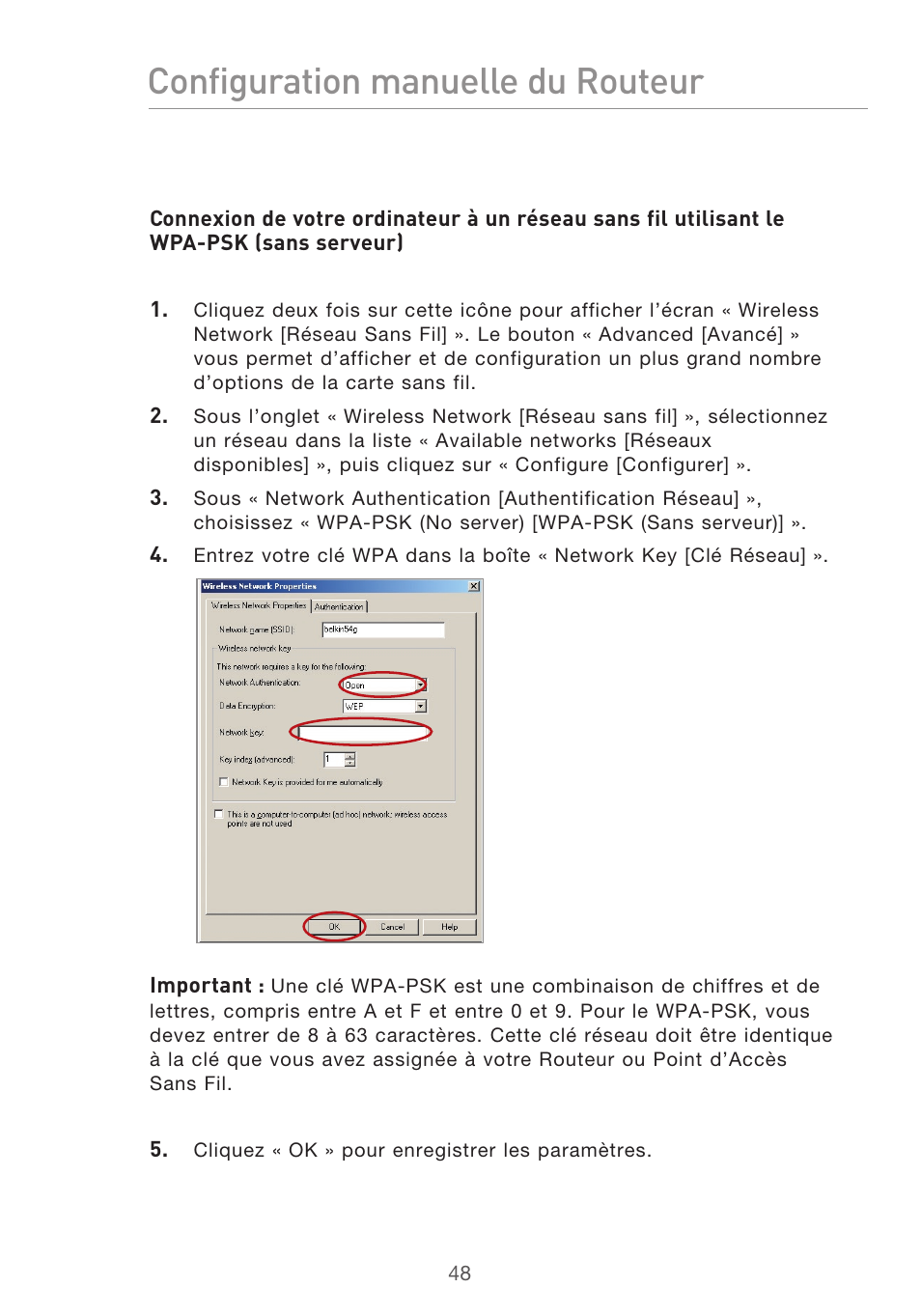 Configuration manuelle du routeur | Belkin F5D9630UK4A User Manual | Page 142 / 552