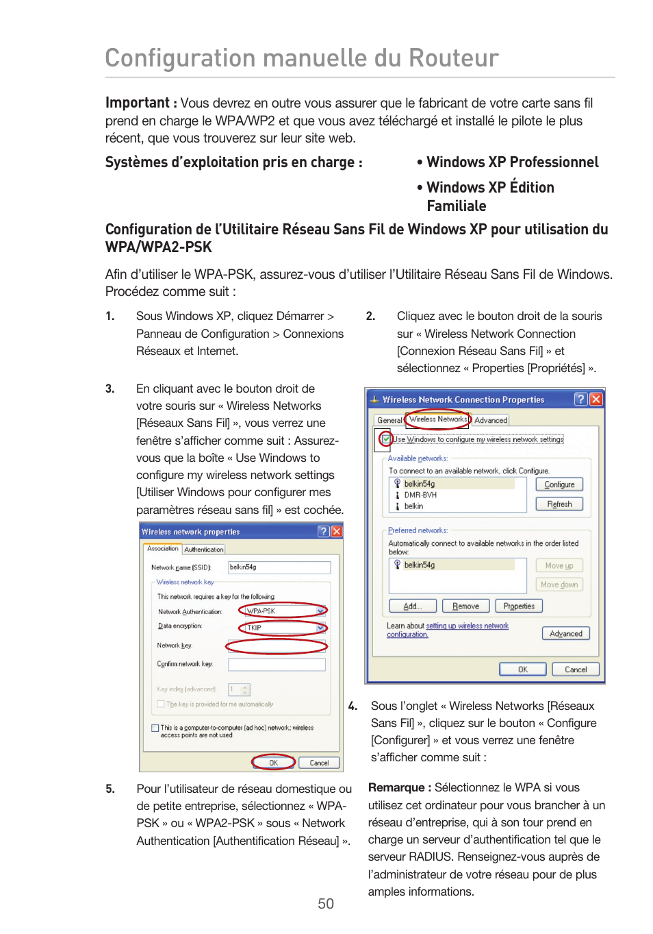 Configuration manuelle du routeur | Belkin F5D9630UK4A User Manual | Page 144 / 552