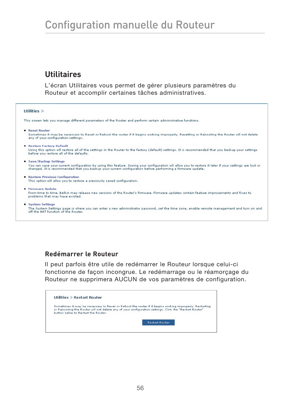 Configuration manuelle du routeur | Belkin F5D9630UK4A User Manual | Page 150 / 552