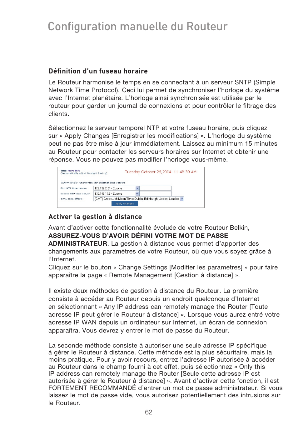 Configuration manuelle du routeur | Belkin F5D9630UK4A User Manual | Page 156 / 552