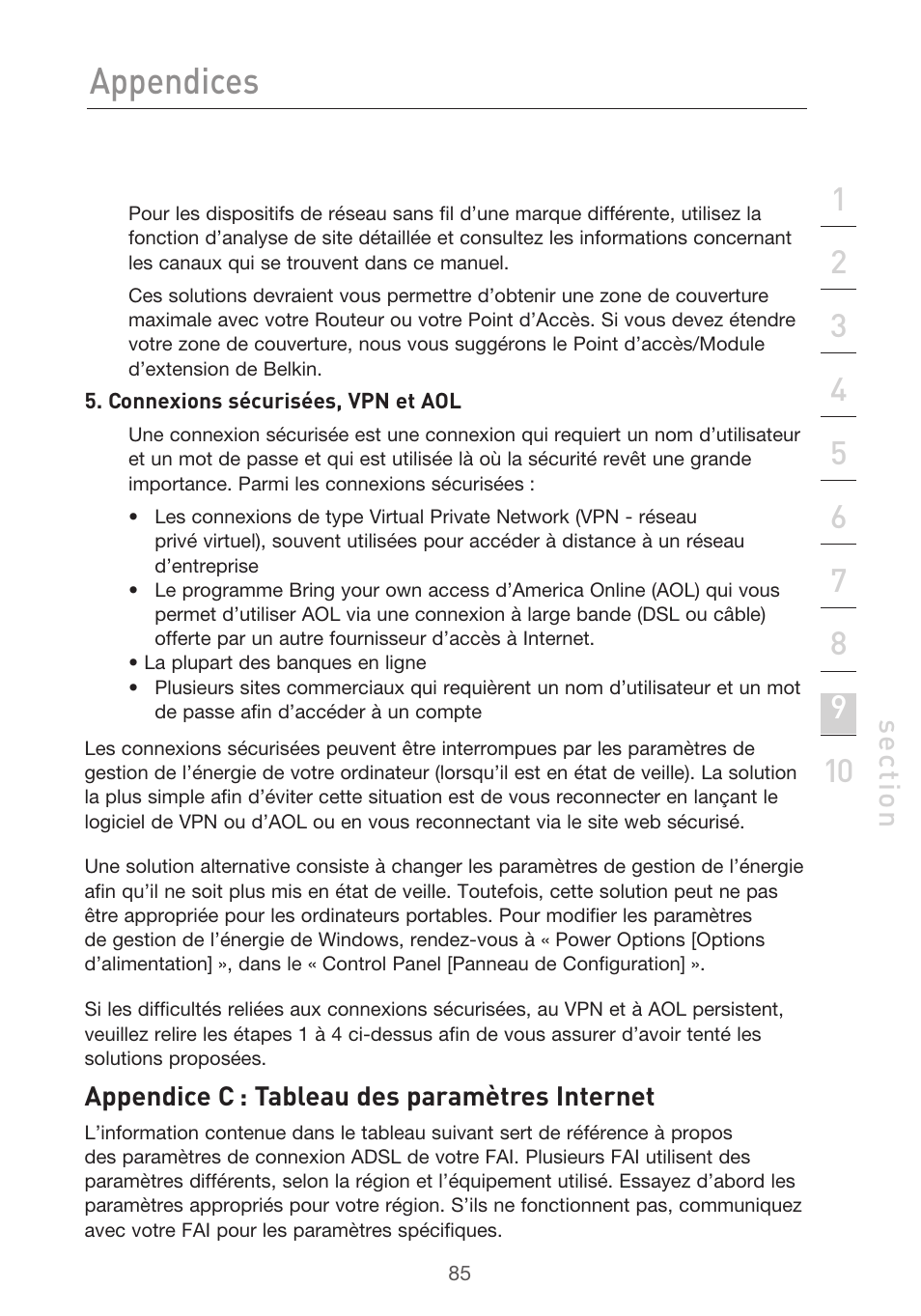 Appendices, Se ct io n | Belkin F5D9630UK4A User Manual | Page 179 / 552