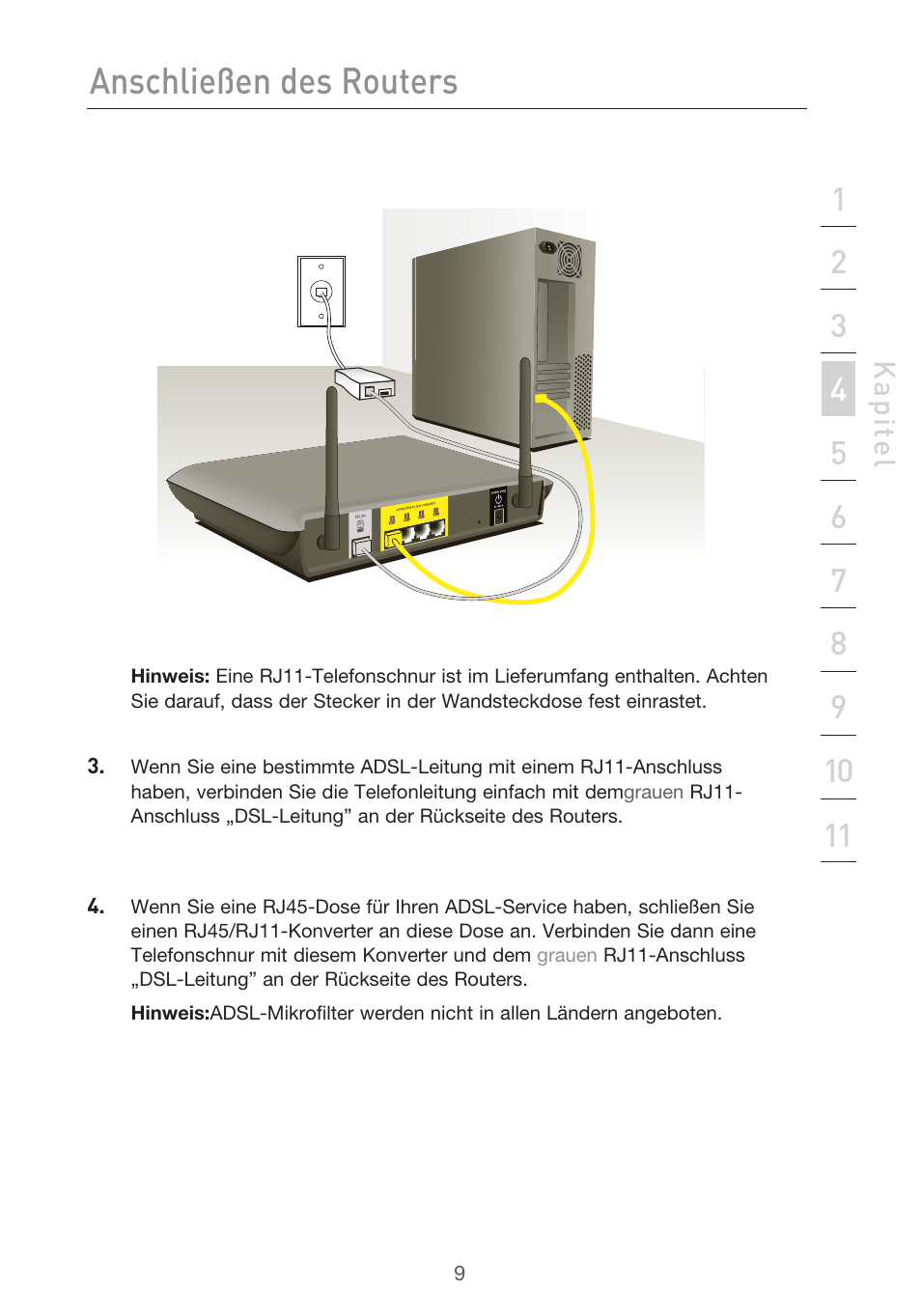 Anschließen des routers | Belkin F5D9630UK4A User Manual | Page 195 / 552