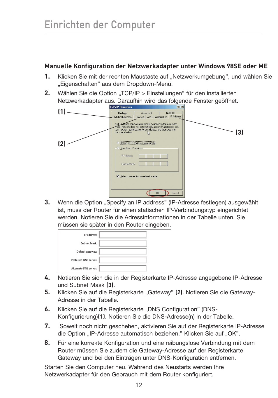 Einrichten der computer | Belkin F5D9630UK4A User Manual | Page 198 / 552