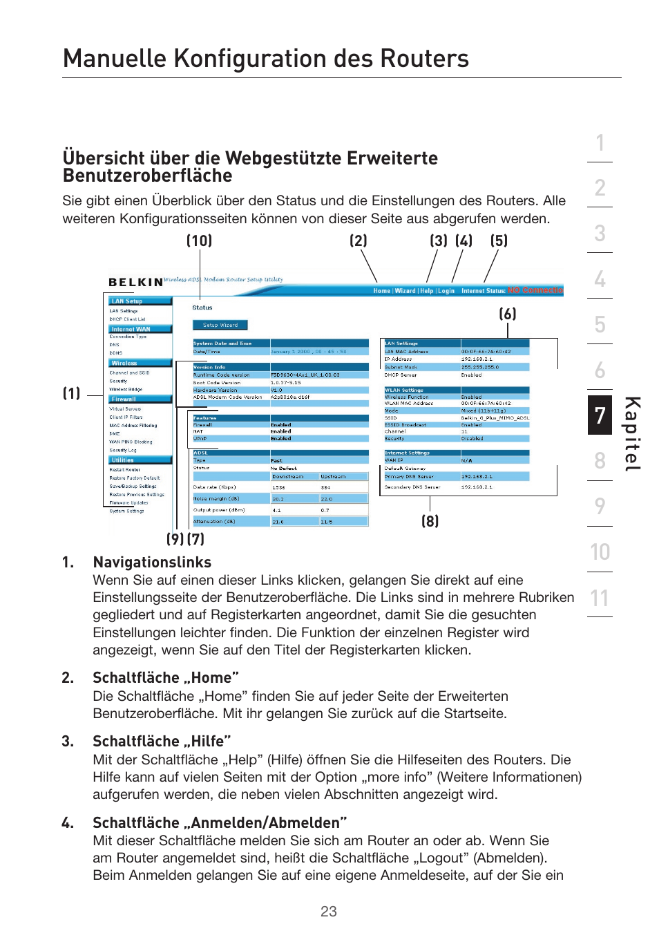 Manuelle konfiguration des routers, Kap ite l | Belkin F5D9630UK4A User Manual | Page 209 / 552