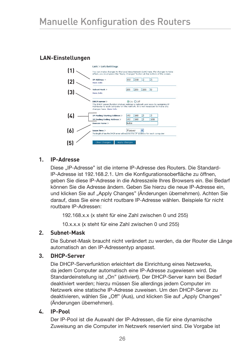 Manuelle konfiguration des routers | Belkin F5D9630UK4A User Manual | Page 212 / 552