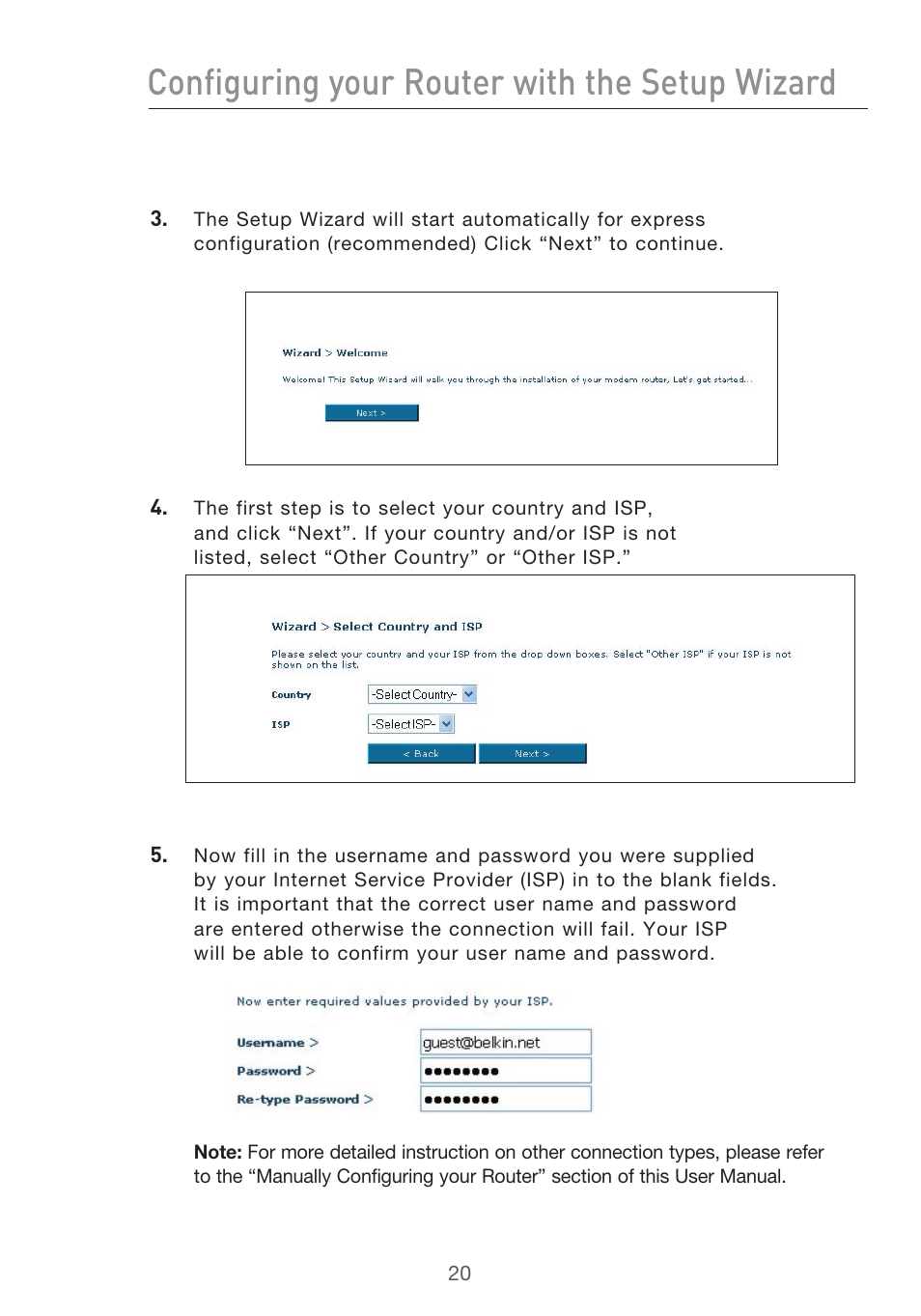 Configuring your router with the setup wizard | Belkin F5D9630UK4A User Manual | Page 22 / 552
