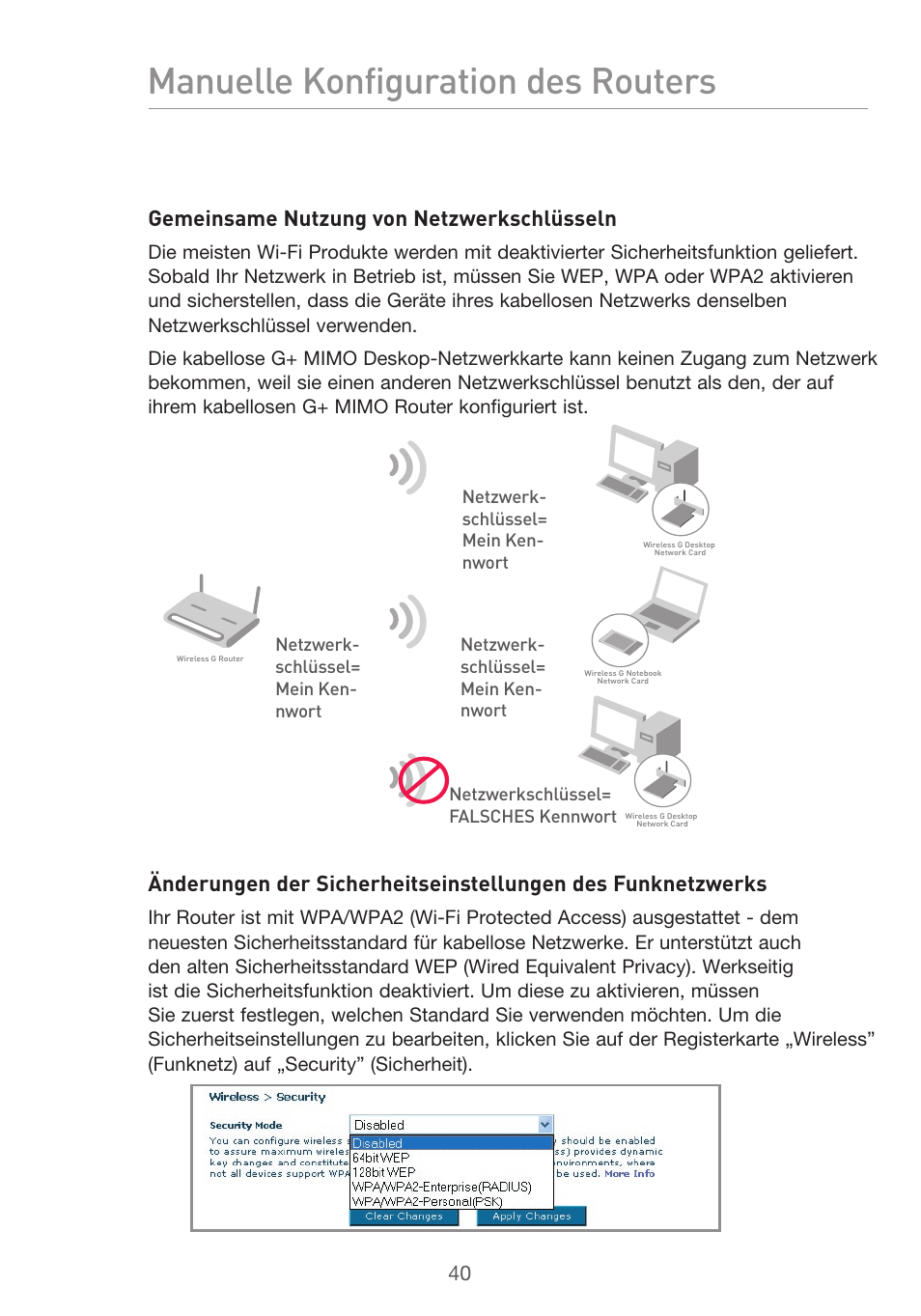 Manuelle konfiguration des routers, Gemeinsame nutzung von netzwerkschlüsseln | Belkin F5D9630UK4A User Manual | Page 226 / 552