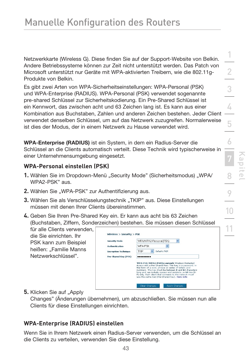 Manuelle konfiguration des routers | Belkin F5D9630UK4A User Manual | Page 229 / 552