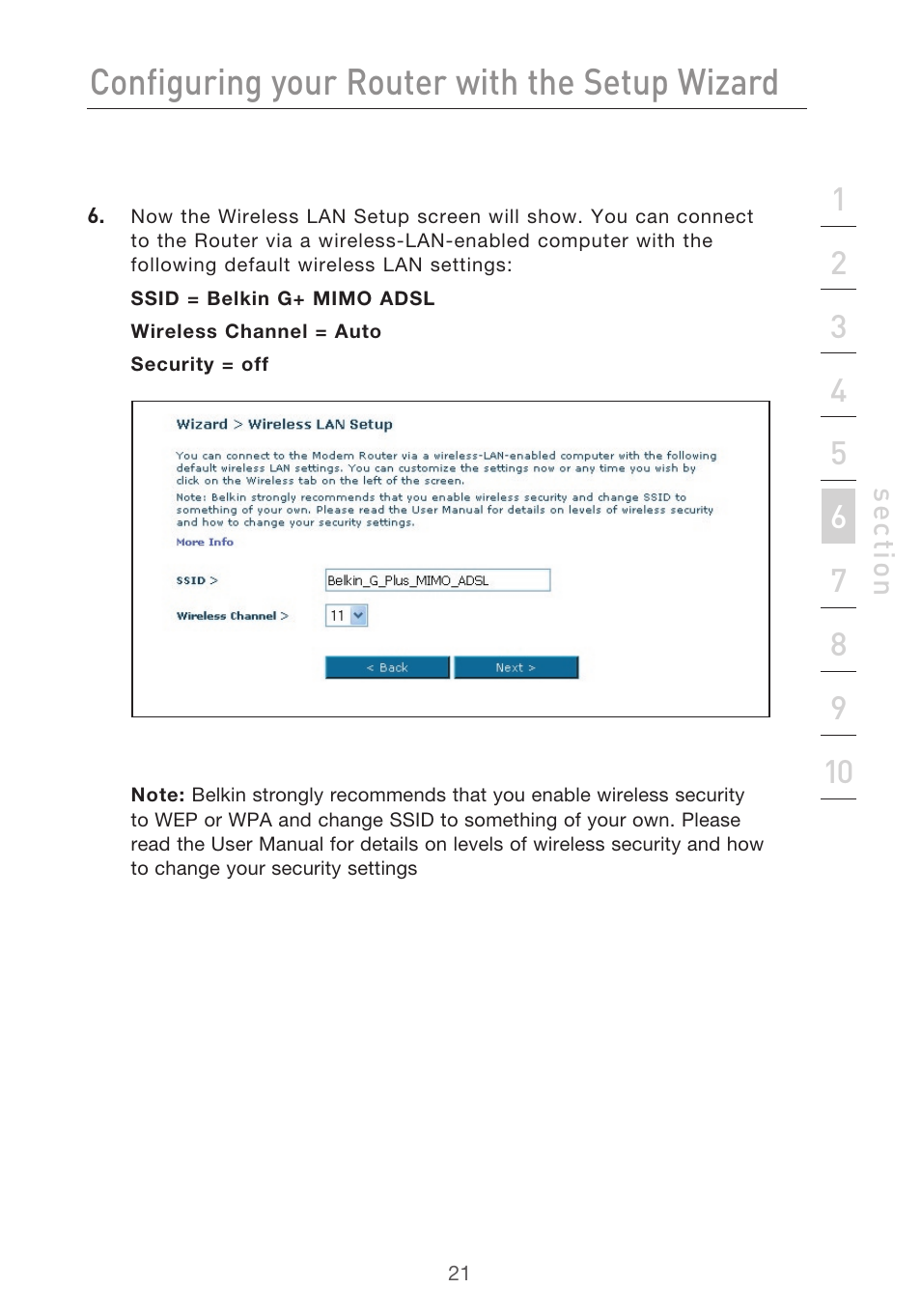 Configuring your router with the setup wizard | Belkin F5D9630UK4A User Manual | Page 23 / 552