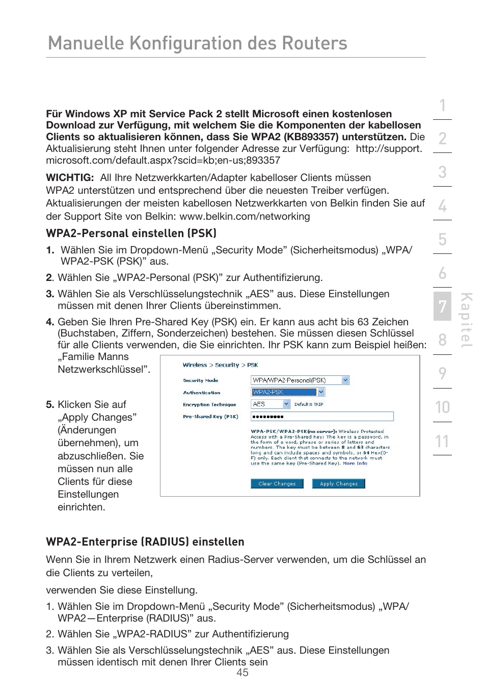 Manuelle konfiguration des routers, Kap ite l | Belkin F5D9630UK4A User Manual | Page 231 / 552