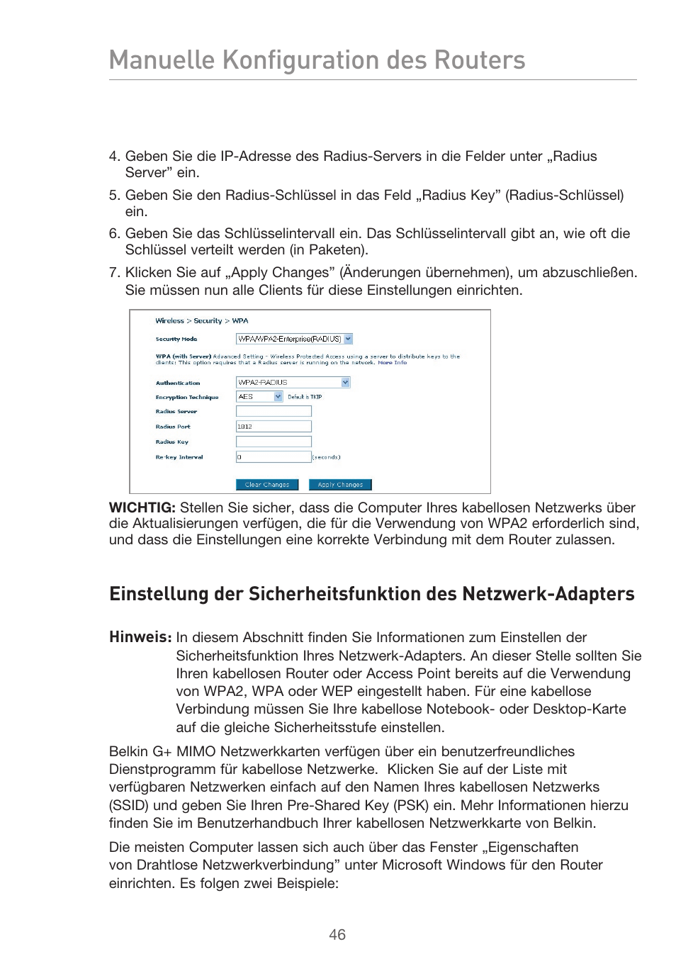 Manuelle konfiguration des routers | Belkin F5D9630UK4A User Manual | Page 232 / 552