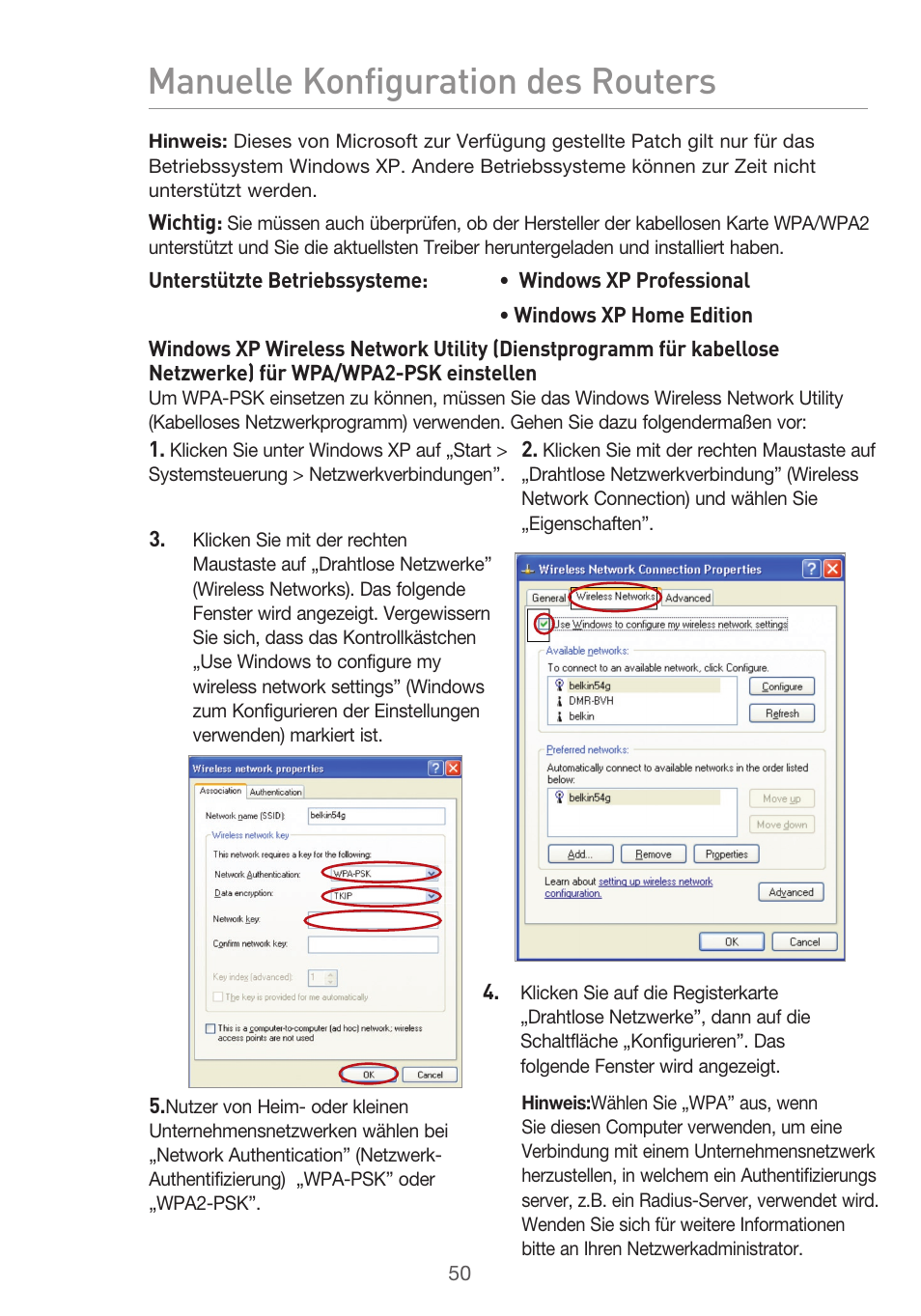 Manuelle konfiguration des routers | Belkin F5D9630UK4A User Manual | Page 236 / 552