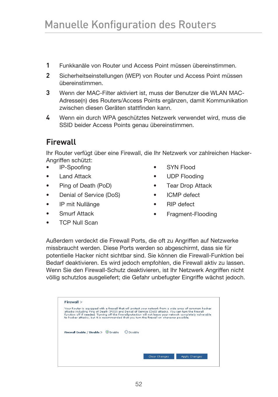 Manuelle konfiguration des routers, Firewall | Belkin F5D9630UK4A User Manual | Page 238 / 552