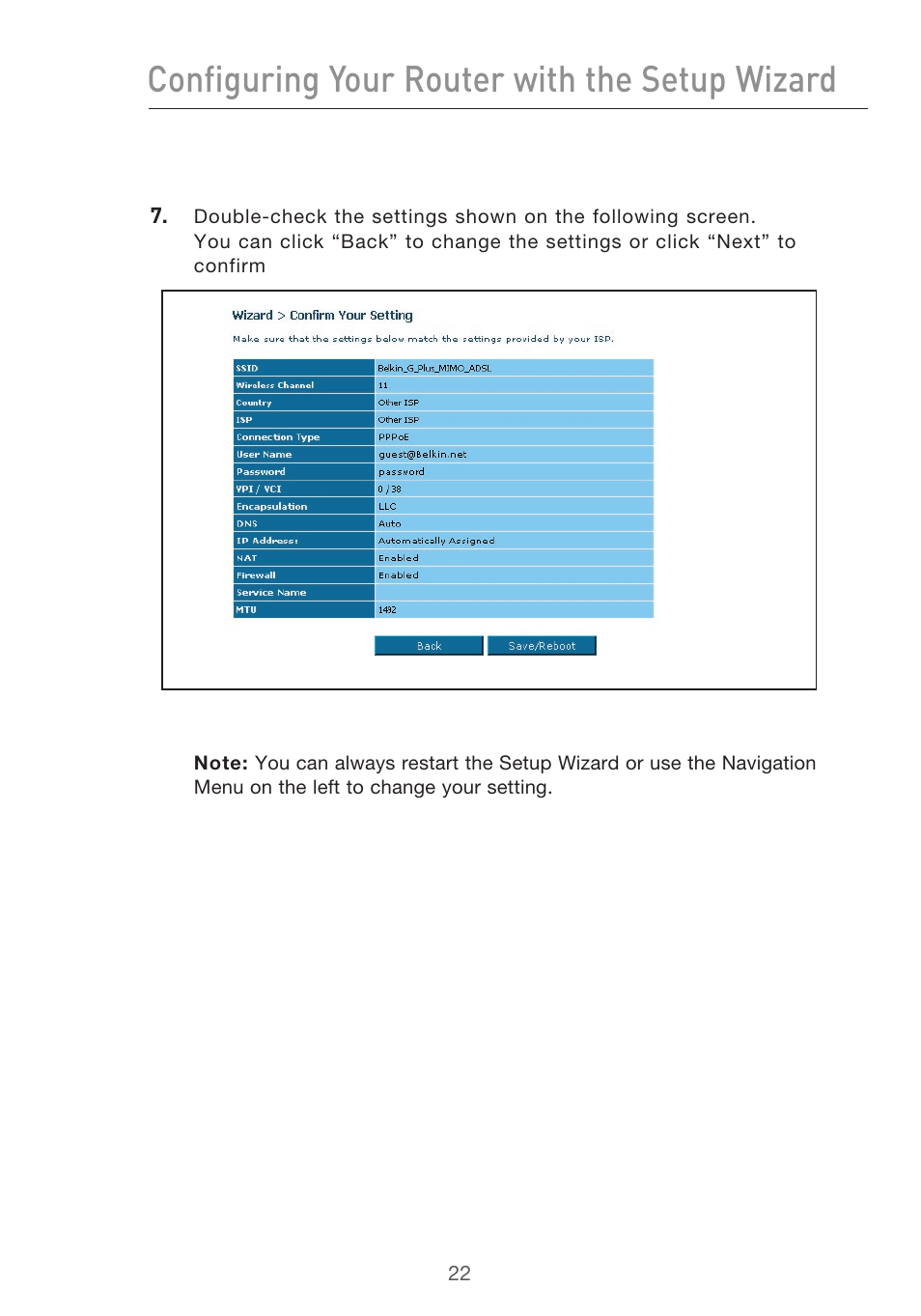 Configuring your router with the setup wizard | Belkin F5D9630UK4A User Manual | Page 24 / 552