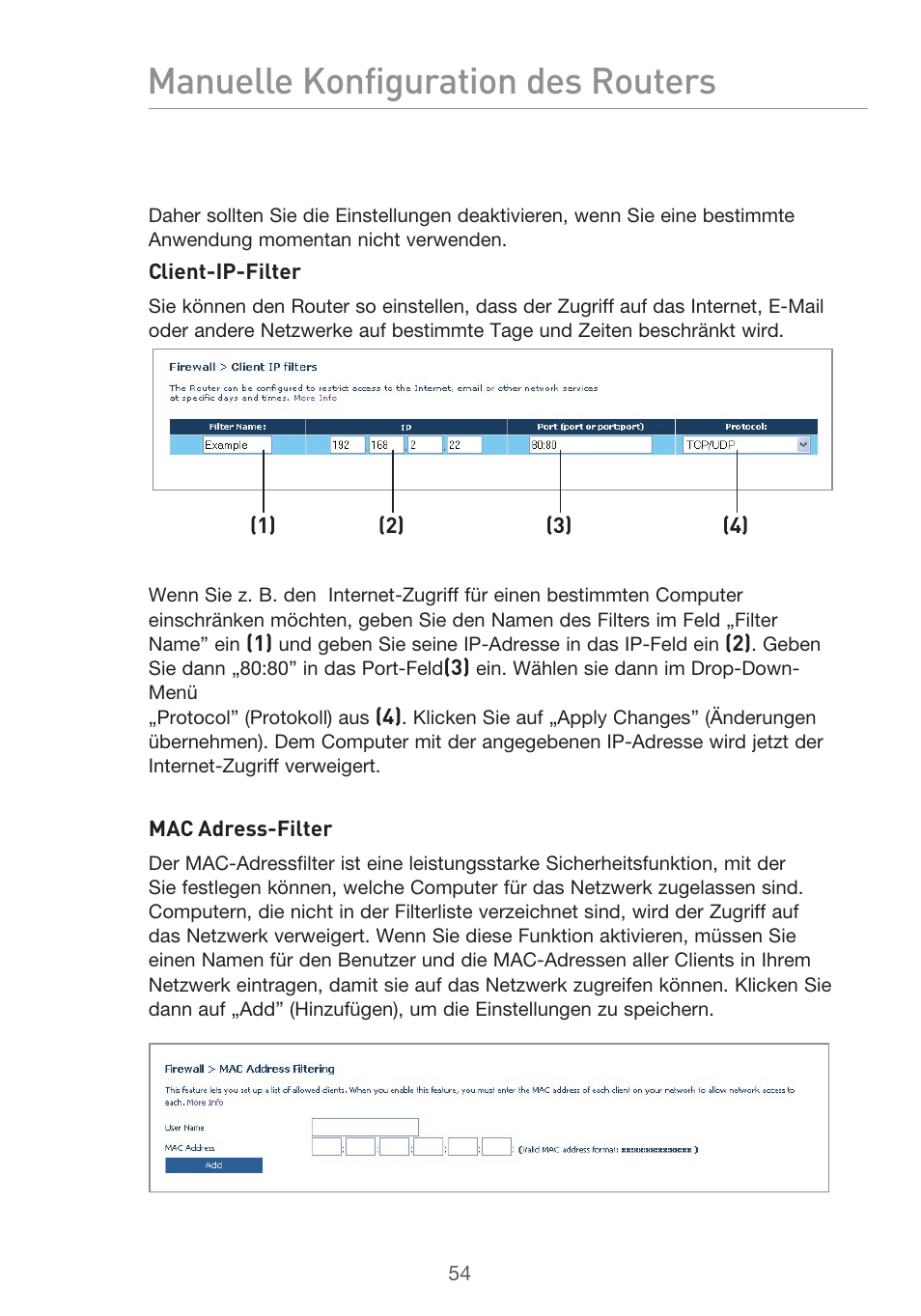 Manuelle konfiguration des routers | Belkin F5D9630UK4A User Manual | Page 240 / 552