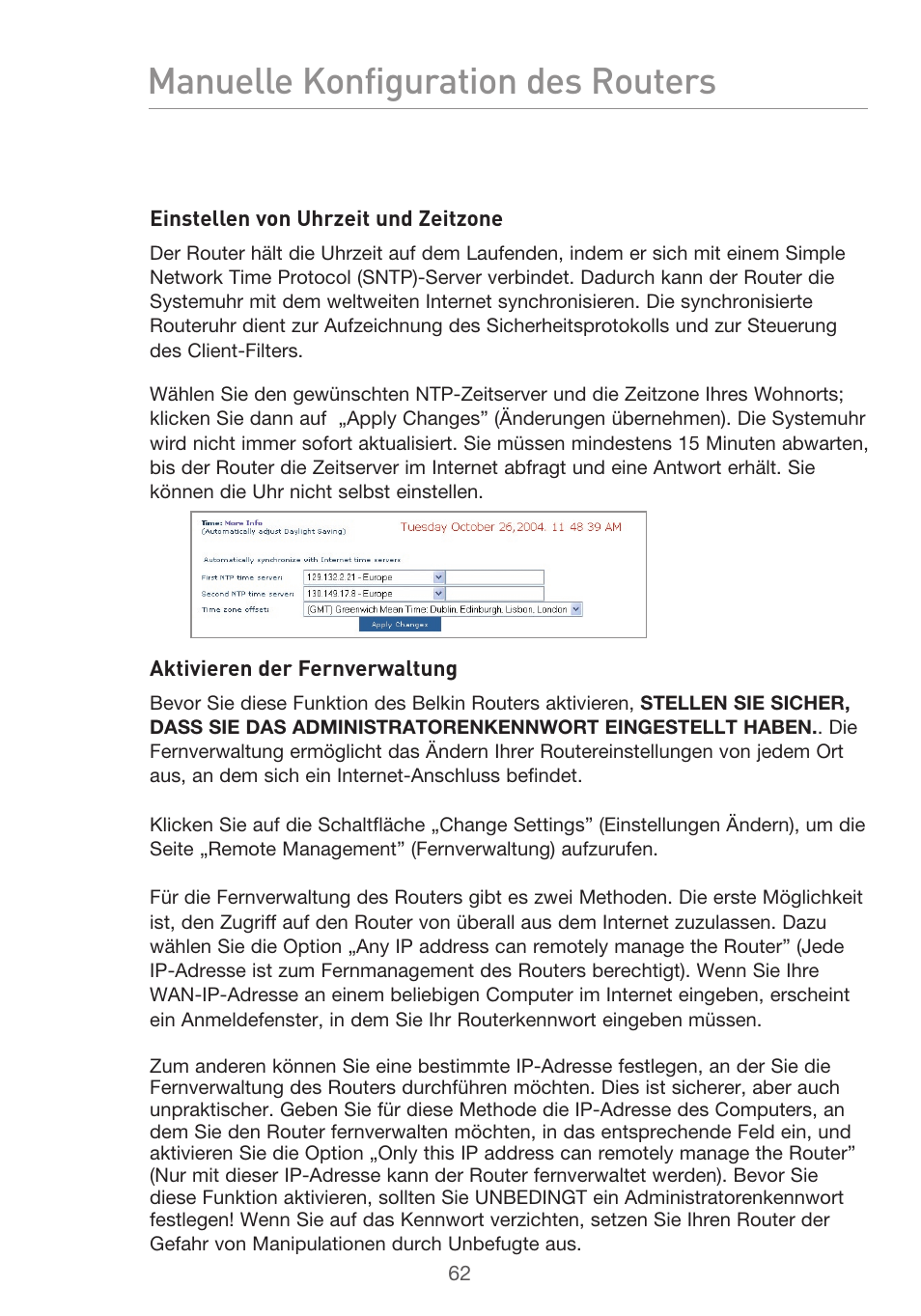 Manuelle konfiguration des routers | Belkin F5D9630UK4A User Manual | Page 248 / 552