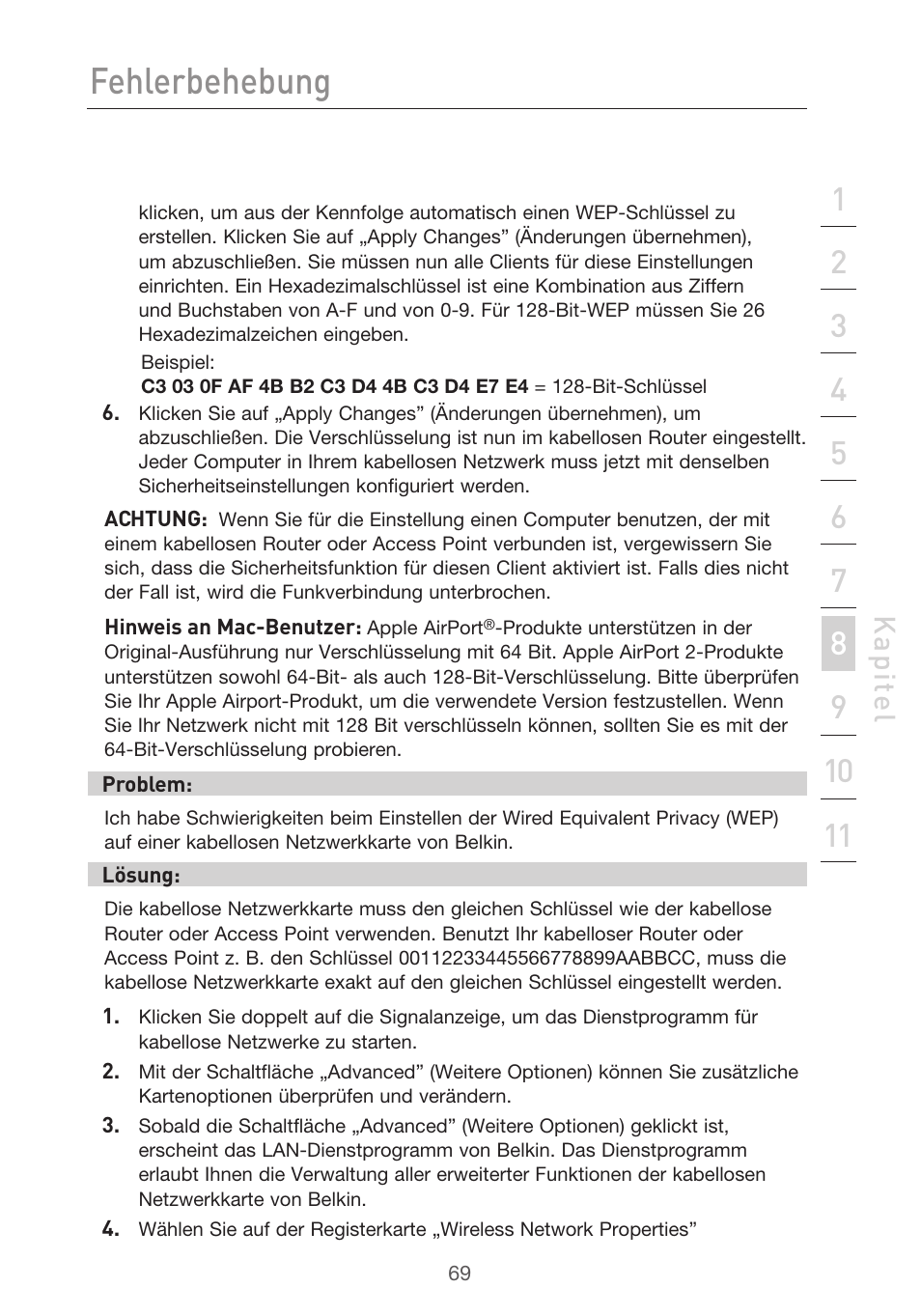 Fehlerbehebung, Kap ite l | Belkin F5D9630UK4A User Manual | Page 255 / 552