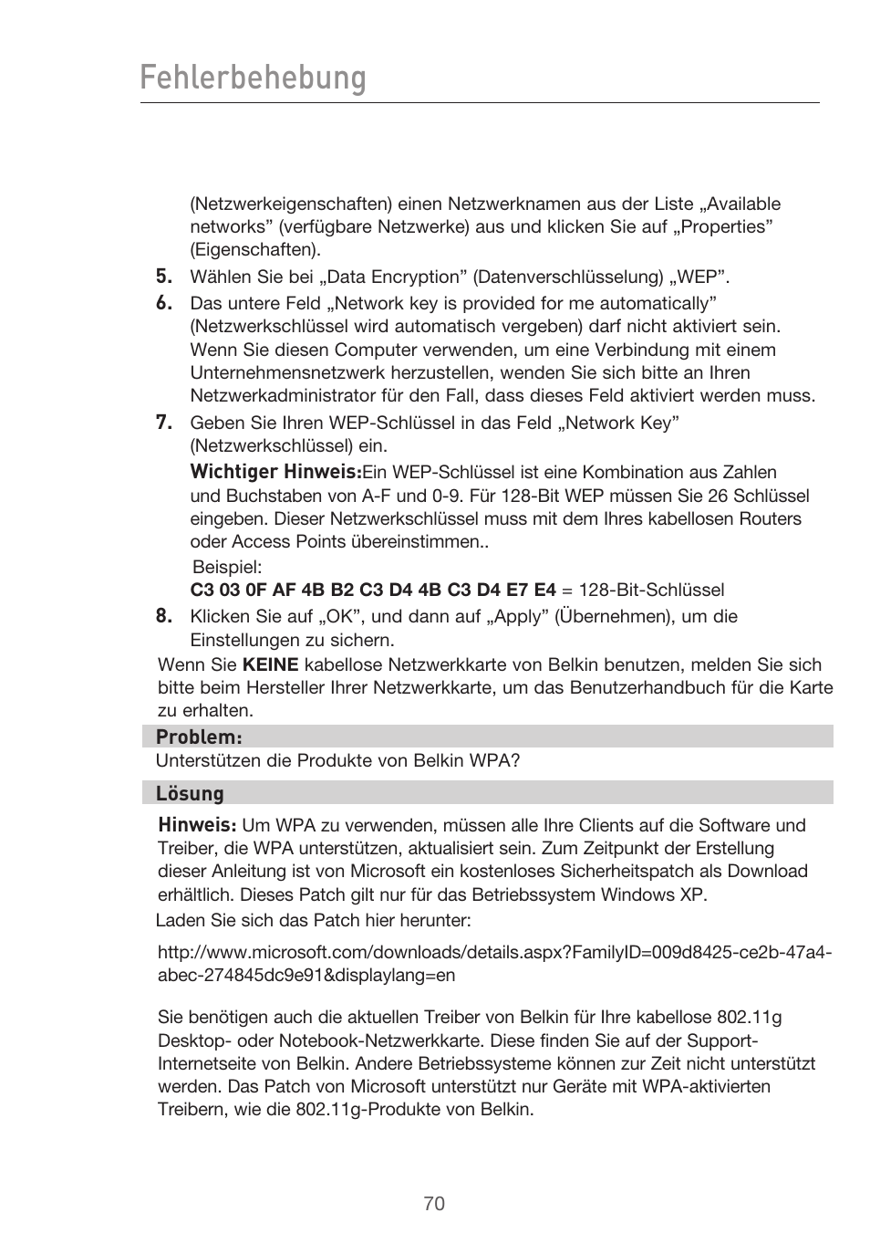 Fehlerbehebung | Belkin F5D9630UK4A User Manual | Page 256 / 552