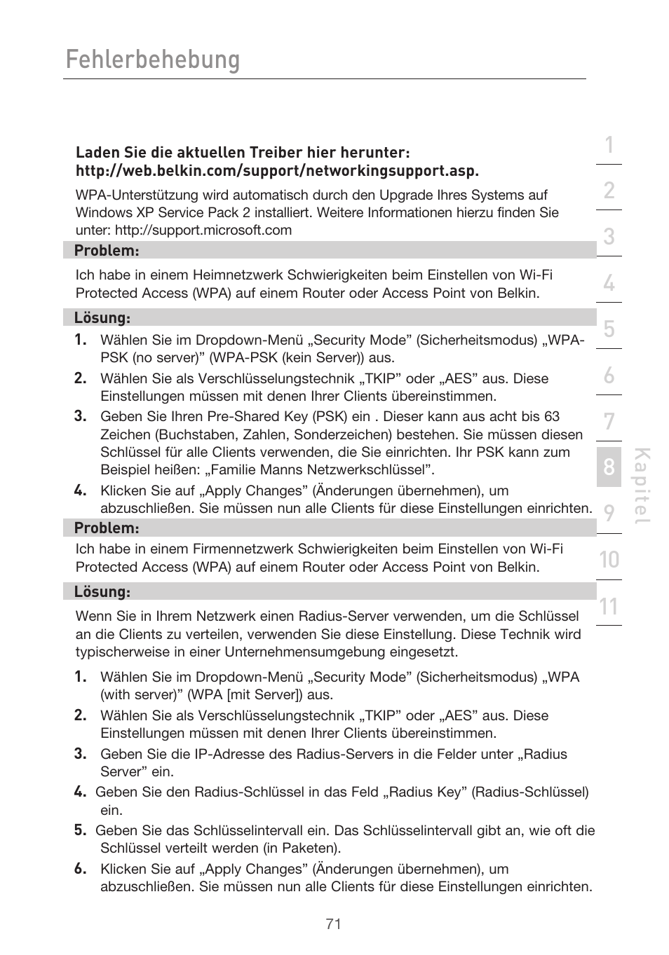 Fehlerbehebung, Kap ite l | Belkin F5D9630UK4A User Manual | Page 257 / 552