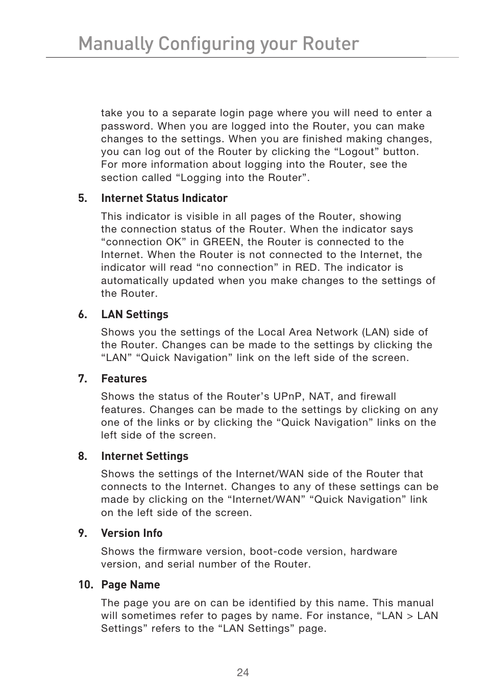 Manually configuring your router | Belkin F5D9630UK4A User Manual | Page 26 / 552