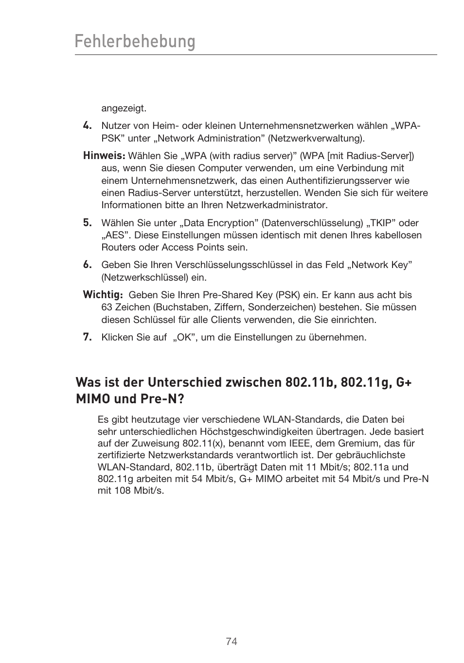 Fehlerbehebung | Belkin F5D9630UK4A User Manual | Page 260 / 552