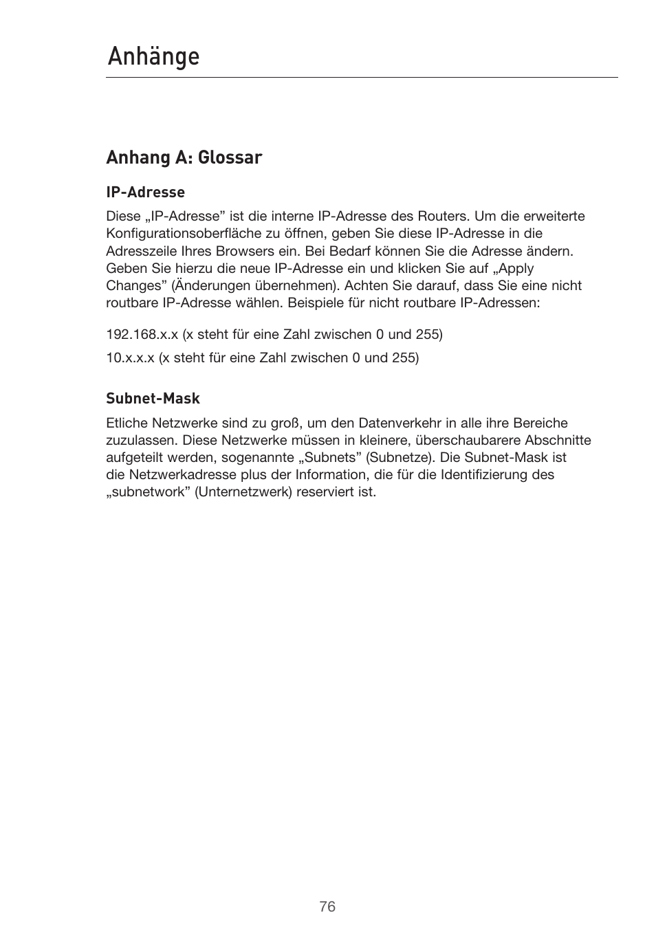 Anhänge, Anhang a: glossar | Belkin F5D9630UK4A User Manual | Page 262 / 552