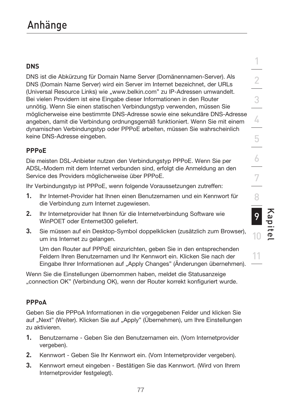 Anhänge, Kap ite l | Belkin F5D9630UK4A User Manual | Page 263 / 552