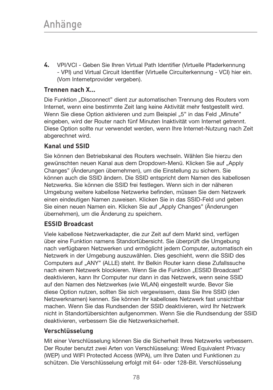 Anhänge | Belkin F5D9630UK4A User Manual | Page 264 / 552