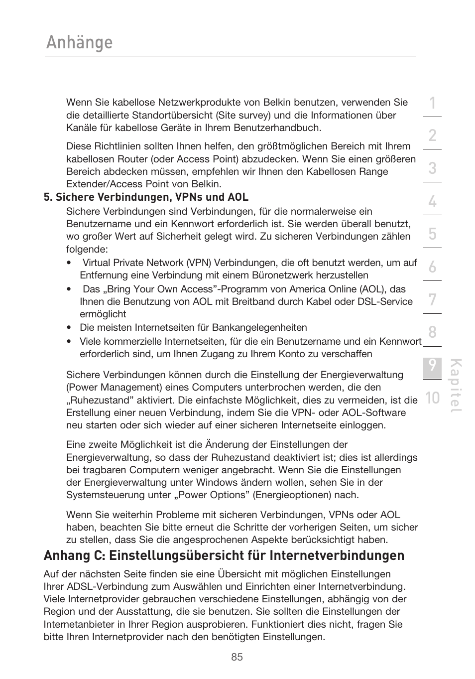 Anhänge, Kap ite l | Belkin F5D9630UK4A User Manual | Page 271 / 552