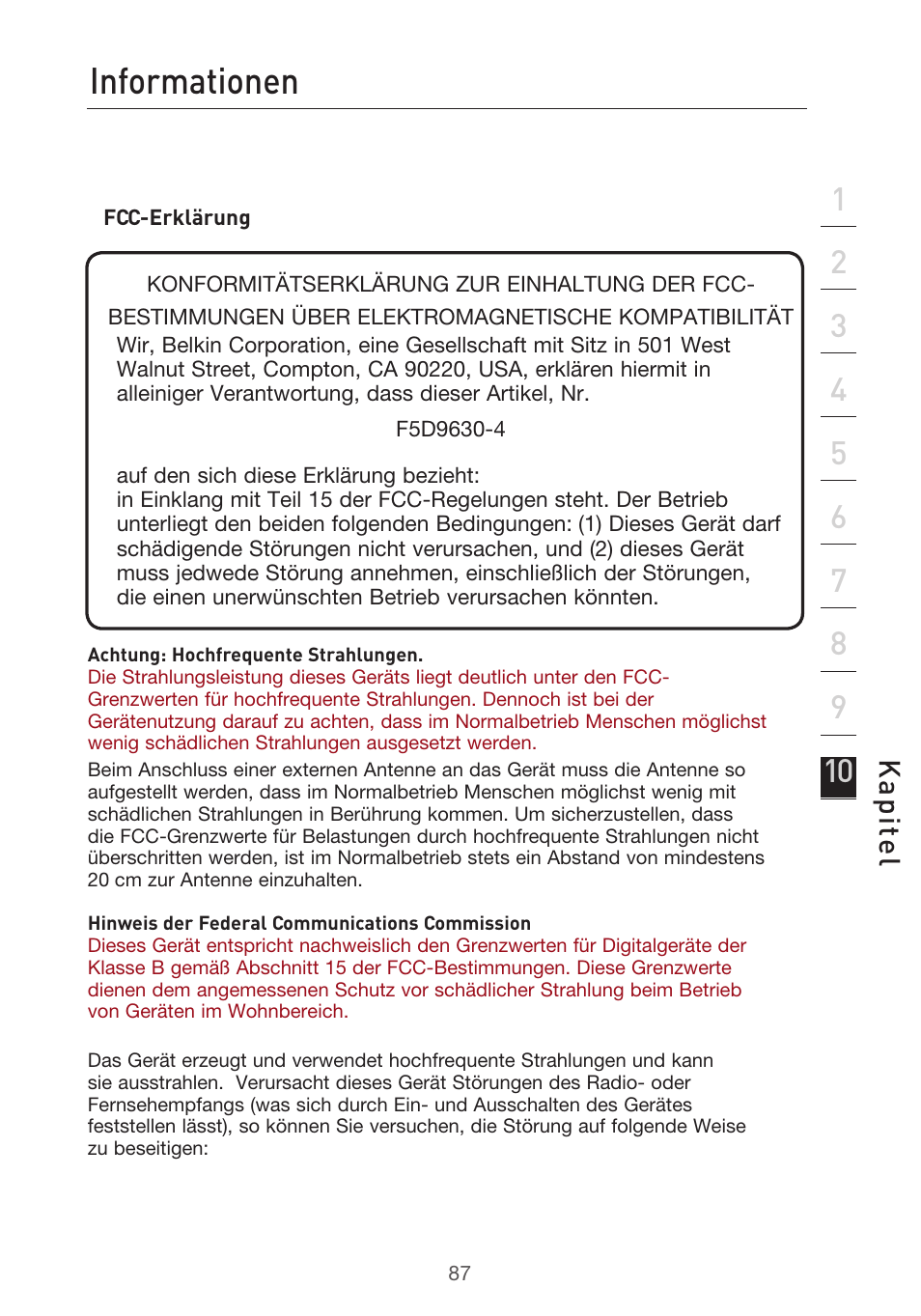 Informationen, Kap ite l | Belkin F5D9630UK4A User Manual | Page 273 / 552