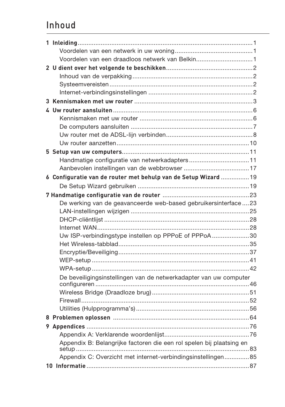 Inhoud | Belkin F5D9630UK4A User Manual | Page 278 / 552