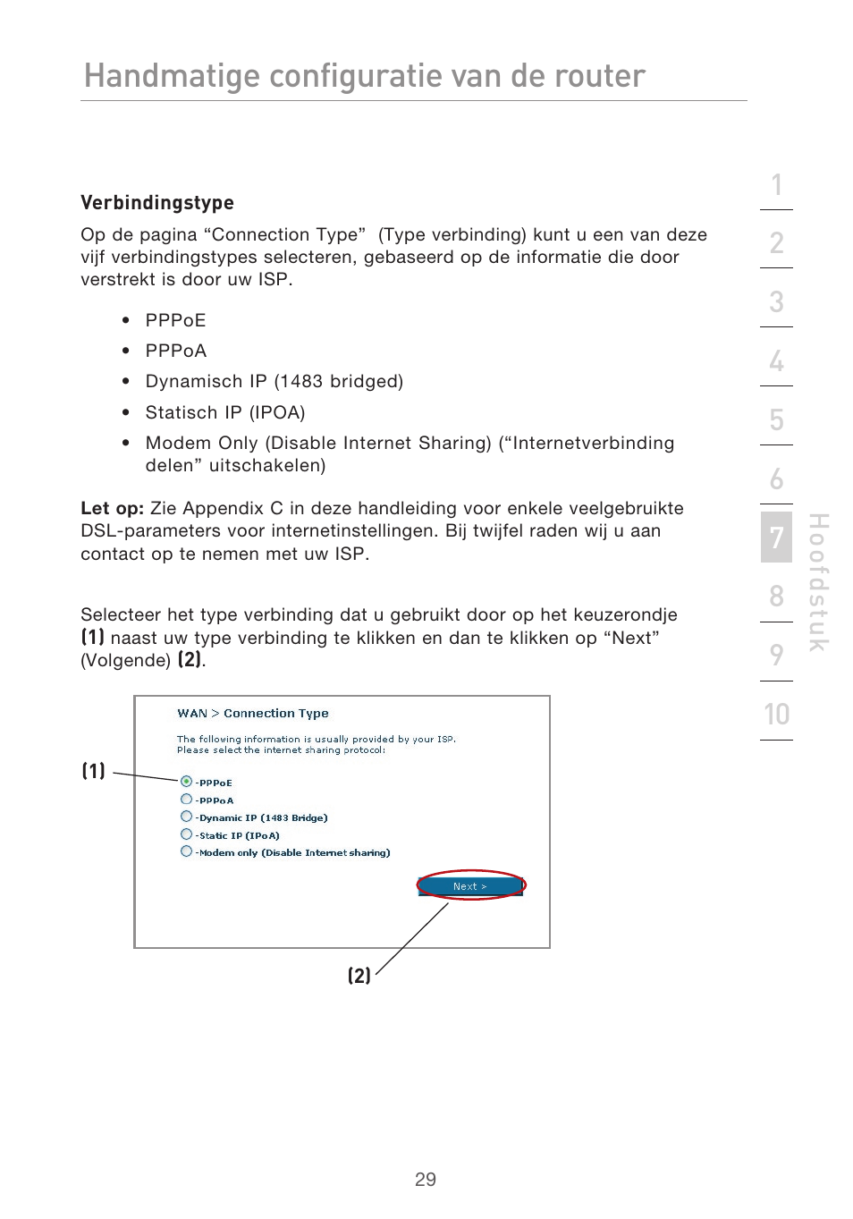 Handmatige configuratie van de router | Belkin F5D9630UK4A User Manual | Page 307 / 552