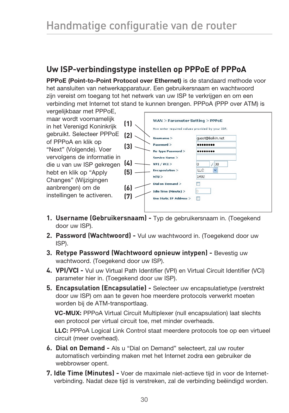 Handmatige configuratie van de router, Uw isp-verbindingstype instellen op pppoe of pppoa | Belkin F5D9630UK4A User Manual | Page 308 / 552